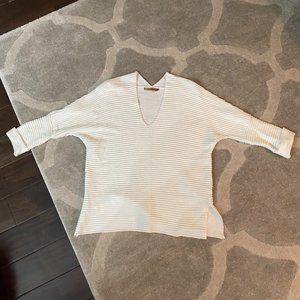 Women's Belldini White V-Neck Ribbed Long Sleeve